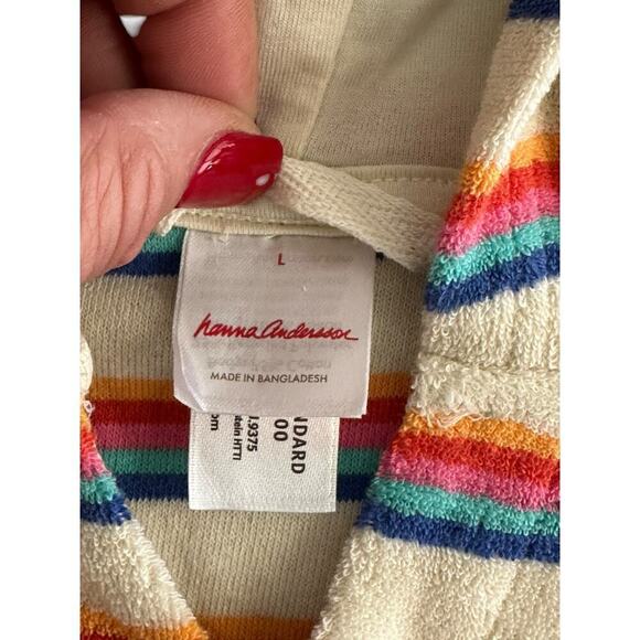 Hanna Andersson Women's Stripes Ecru Loop Terry Towel Hoodie Size Large - Picture 5 of 7
